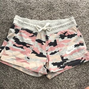 Pink camo gently used Nike sweat shorts